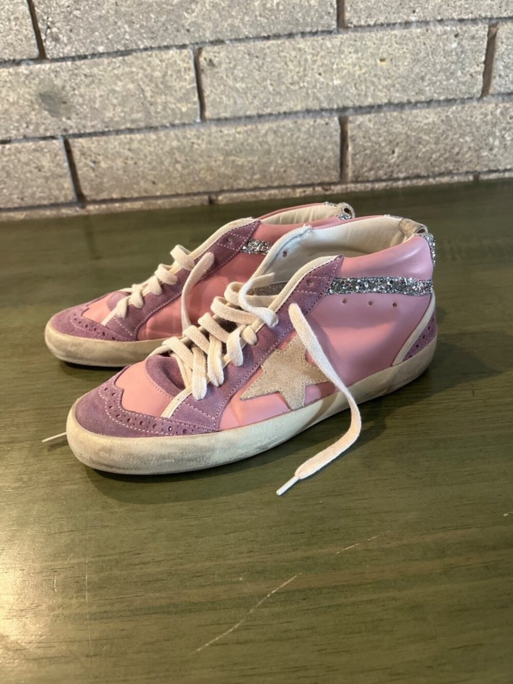 Golden Goose Deluxe Brand Kids Pink & Purple Glitter High-Top Sneakers With Star